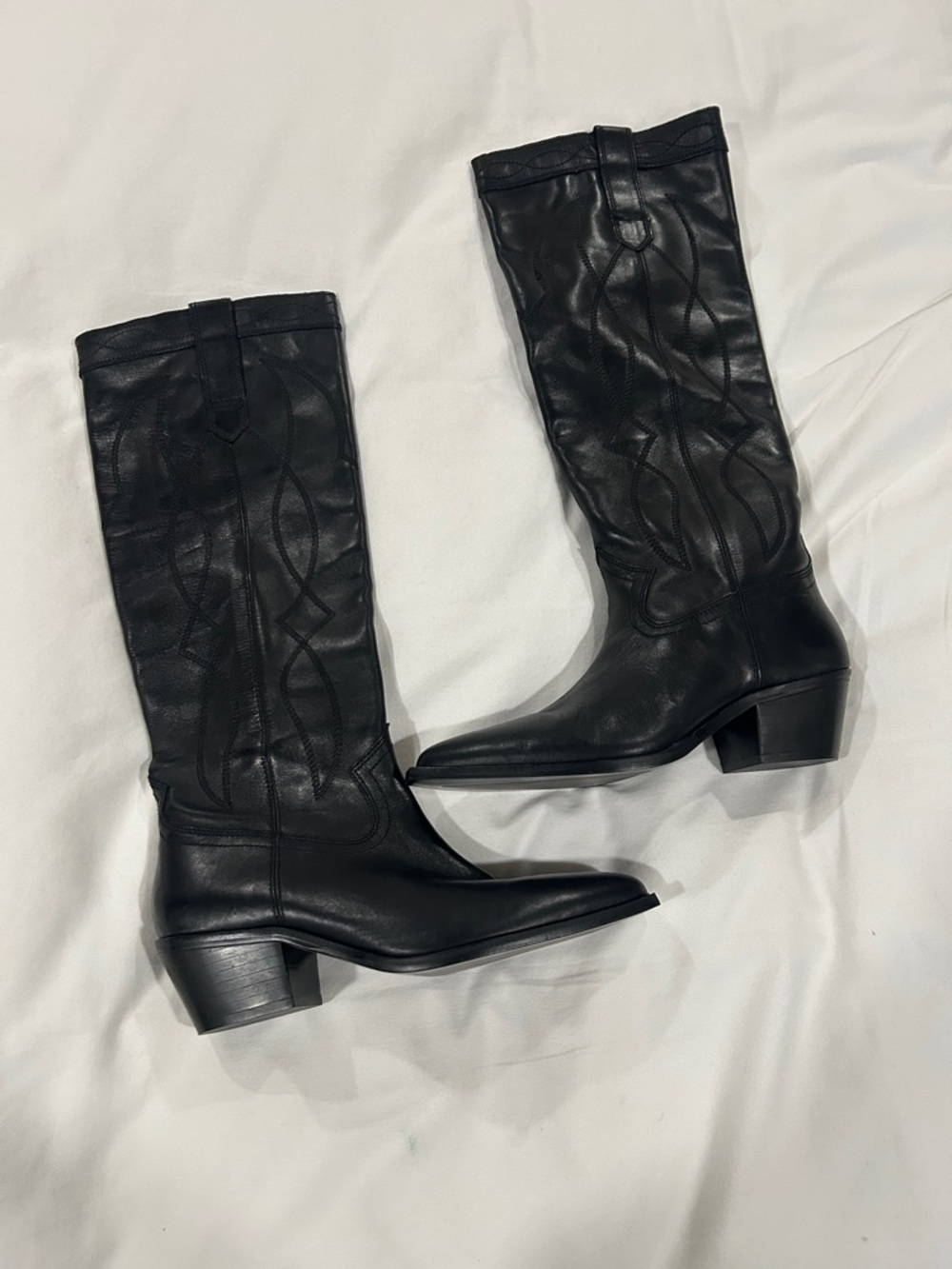 Zara black western boots Pointed-Toe Knee-High Heeled Boots - Picture 2 of 5